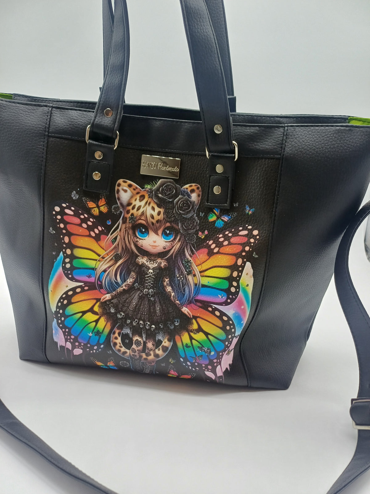 Handtasche mit Katzenmädchen & Schmetterlingen