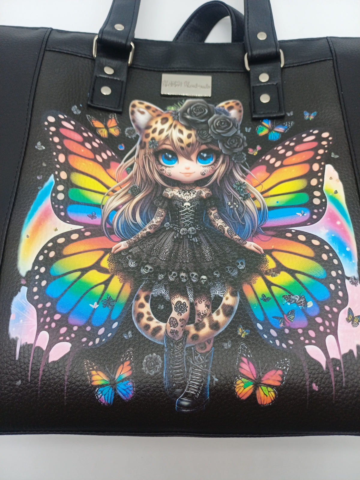 Handtasche mit Katzenmädchen & Schmetterlingen